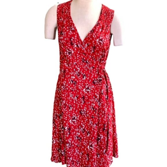 Universal Thread Sleeveless Wrap Dress Ditsy Floral Red Sz S #310E - Picture 4 of 9